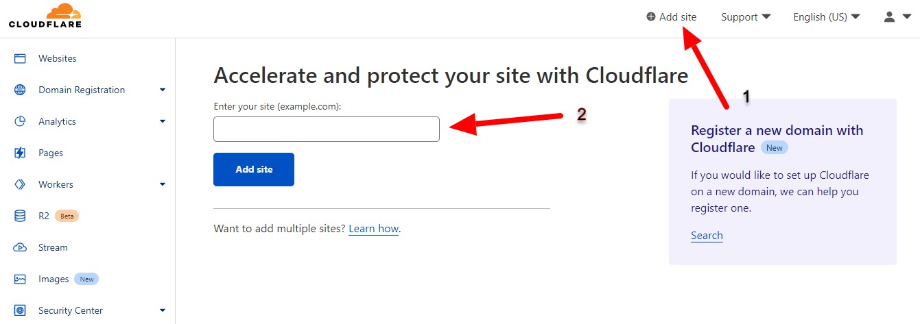 cloudfare add site